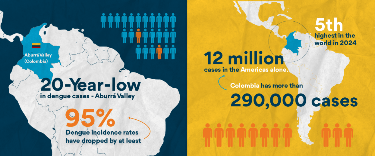 Ilustrasi grafis yang menunjukkan jumlah kasus demam berdarah di Kolombia